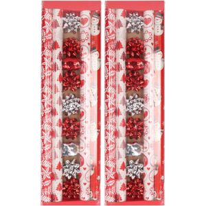 2x stuks kerst inpakpapier/cadeaupapier set rood/wit 13-delig - Kerstcadeaus/kerstcadeautjes inpakken pakket