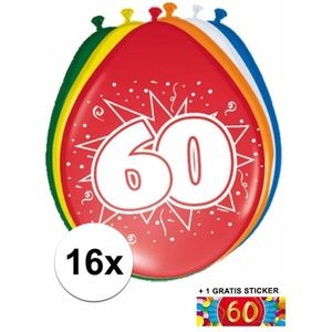 Ballonnen 60 jaar van 30 cm 16 stuks + gratis sticker