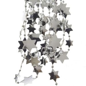8x stuks zilveren sterren kralenslingers kerstslingers 270 cm - Guirlande kralenslingers - Zilveren kerstboom versieringen