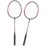 Badmintonset rood/zwart met rackets shuttles en opbergtas 66 cm - voordelige badminton set