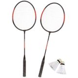 Badmintonset rood/zwart met rackets shuttles en opbergtas 66 cm - voordelige badminton set