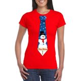 Rood kerst T-shirt voor dames - Sneeuwpoppen stropdas print