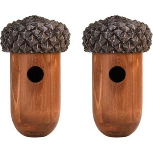 Set van 2x stuks houten vogelhuisjes/nesthuisjes eikel 25 cm - Vogelhuisjes tuindecoraties - Vogelnestje voor kleine tuinvogeltjes