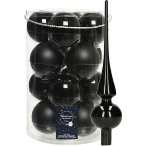 Decoris kerstballen - 16x st 8 cm - incl. glans piek - zwart -glas
