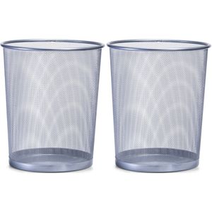 2x Zilveren prullenbakjes/vuilnisbakjes rond van draadmetaal/mesh 29 x 35 cm - Zeller - Kantoorbenodigdheden - Bureau-accessoires - Vuilnisbakken/Prullenbakken/Afvalbakken - Mesh kantoor/bureau benodigdheden