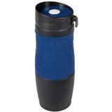 5x Thermosbekers/warmhoudbekers donkerblauw/zwart 380 ml - Thermo koffie/thee isoleerbekers dubbelwandig met schroefdop