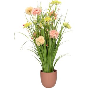 Kunstbloemen boeket roze - in pot oudroze - keramiek - H70 cm