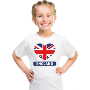 Engeland kinder t-shirt met Engelse vlag in hart wit jongens en meisjes