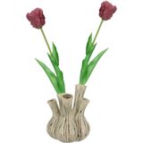 DK Design Kunst tulpen boeket - 7x stuks - aubergine paars - real touch - 43 cm - levensechte kunstbloemen