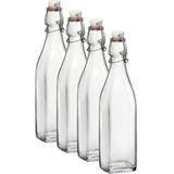 4x Beugelflessen/weckflessen transparant 250 ml vierkant - Weckflessen - Beugelflessen - Limonadeflessen - Waterflessen - Karaffen