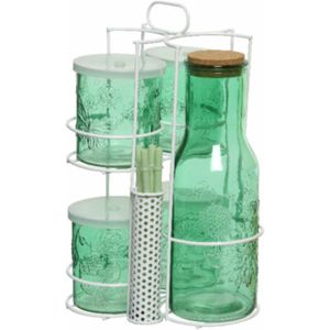 Groene karaf/sapkan/schenkkan 1 liter met 4 mason jars en rietjes - Drinkset - Mason Jars