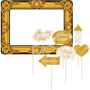 Babyshower foto prop set met frame - 8-delig - opblaasbare fotolijst - photo booth accessoires