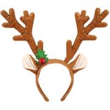 Henbrandt kerst diadeems/haarbanden - 2x - rendier gewei kerstmuts -bruin -30 cm