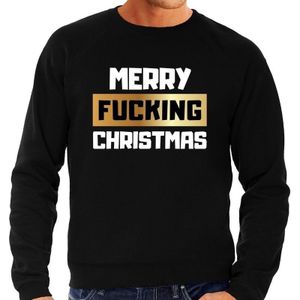Foute Kersttrui / sweater - Merry fucking Christmas - zwart voor heren - kerstkleding / kerst outfit