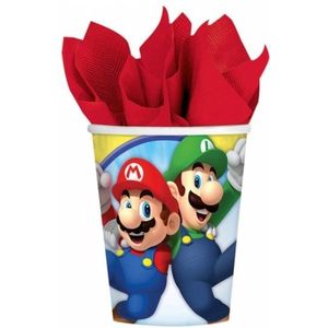 8x stuks Super Mario thema bekers 266 ml - Kinder verjaardag feestartikelen