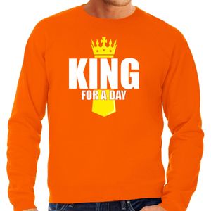 Koningsdag sweater King for a day met kroontje oranje - heren - Kingsday outfit / kleding / trui