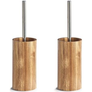 2x Toiletborstels met acacia houten houder 36 cm - Zeller - Huishouding - Badkameraccessoires/benodigdheden - Toiletaccessoires/benodigdheden - Wc-borstels/toiletborstels