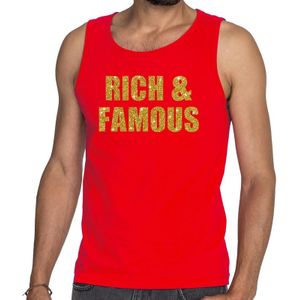 Rich and Famous glitter tekst tanktop / mouwloos shirt rood heren - heren singlet Rich &amp; Famous