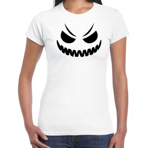 Spook gezicht halloween verkleed t-shirt wit voor dames - horror shirt / kleding / kostuum