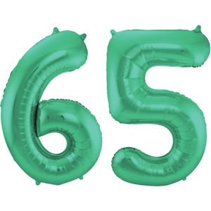 Folat Folie ballonnen - 65 jaar cijfer - glimmend groen - 86 cm - leeftijd feestartikelen