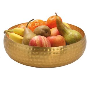 Fruitschaal rond metaal goud gehamerd 24 cm - Decoratieve schaal voor groente en fruit