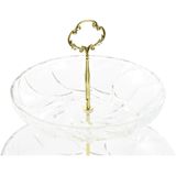 Items Design etagere/serveer plateau - goud/transparant - 2 laags- metaal/glas - 25 x 29 cm