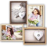 2x stuks multi fotolijst met houten frame met 4 lijstjes geschikt voor een foto van 10 x 15 cm