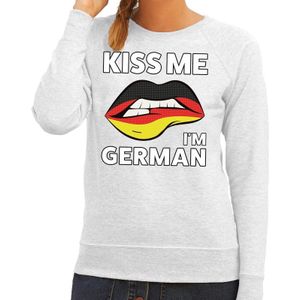 Kiss me I am German sweater grijs dames - feest trui dames - Duitsland kleding
