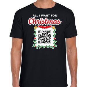 Kerst QR code kerstshirt All I want: Punch you in the face heren zwart - Bellatio Christmas sweaters