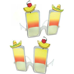 2x stuks tropische bril met cocktail glazen - Carnaval verkleed brillen