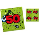 60x Servetten 50 jaar groen/rood 33 x 33 cm ? Feest tafeldecoratie servetjes - Verjaardag thema papieren tafeldecoraties