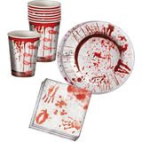 Tafel dekken Halloween feestartikelen bloederige print 18x bordjes/18x drink bekers/40x servetten - Horror tafeldecoratie