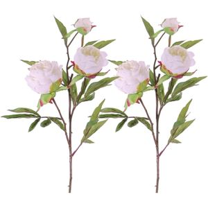 4x stuks kunstbloemen pioenrozen takken wit 73 cm - Kunstplanten rozen/roos