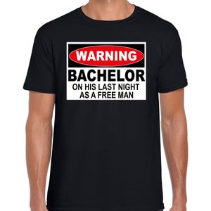 Vrijgezellen Warning bachelor free man t-shirt zwart heren - Vrijgezellenfeest kleding / shirt mannen