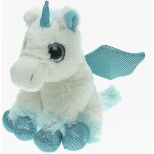Pluche Knuffel Dieren Unicorn/Eenhoorn Wit/Blauw van 20 cm - Speelgoed Knuffels