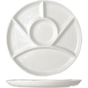 4x Fondueborden - Barbecuebord/gourmetbord met vakjes rond wit porselein 24 cm 4 stuks