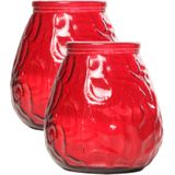 Set van 2x stuks rode Lowboy buiten tafel sfeer kaarsen 10 cm 40 branduren in glas - Tuinkaarsen