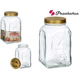 Pasabahce Voorraadpot/bewaarpot Square - 3x - glas - 1,5L - transparant/goud - D10 x H19 cm - voedsel bewaren