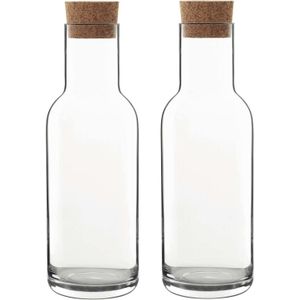 3x Glazen water karaffen met kurken dop van 1 L Sublime- Sapkannen/waterkannen/schenkkannen - luchtdicht - foodsafe