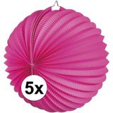 5x Lampionnen fuchsia roze 22 cm