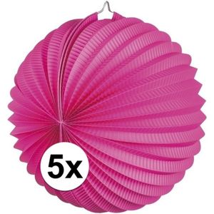 5x Lampionnen fuchsia roze 22 cm