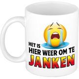 Het is hier weer om te janken mok - wit - kantoorhumor / geen plezier op werk  - grappige cadeau beker voor collega