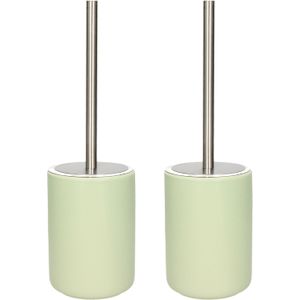 Set van 2x stuks wC-borstel/toiletborstel inclusief houder licht groen 38 cm van steen - Toiletgarnituur