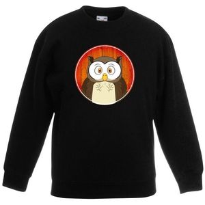 Kinder sweater zwart met vrolijke uil print - uilen trui - kinderkleding / kleding