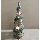 LED kegel/piramide kerstboom lamp - 2x - rotan - met decoratie - H40 cm