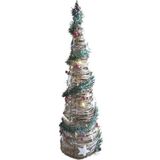 LED kegel/piramide kerstboom lamp - 2x - rotan - met decoratie - H40 cm