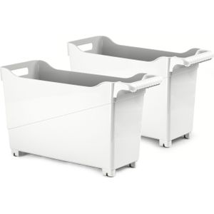 Plasticforte opberg Trolley Container - 2x - ivoor wit - L45 x B17 x H29 cm - kunststof