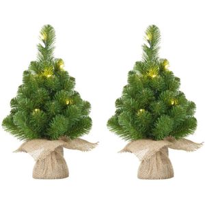 4x Mini kunst kerstboom met 10 LED lampjes 45 cm - Mini kerstboompjes