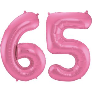 Folat Folie ballonnen - 65 jaar cijfer - glimmend roze - 86 cm - leeftijd feestartikelen verjaardag