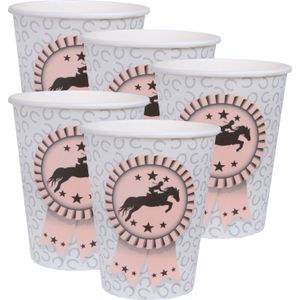 Santex feest wegwerp bekertjes - paarden - 50x stuks - 270 ml - lichtgrijs/roze - karton